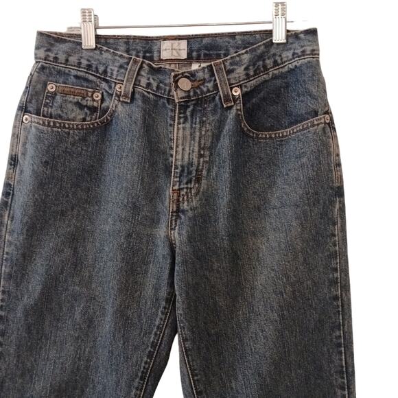 VNT Calvin Klein Jeans Women's Size 2 L32 Blue Boot HIGH RISE Denim LEATHER Tab - Picture 11 of 16